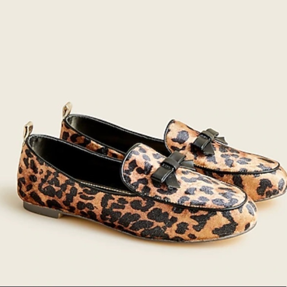 J Crew Girls' bow loafers in leopard print AZ520